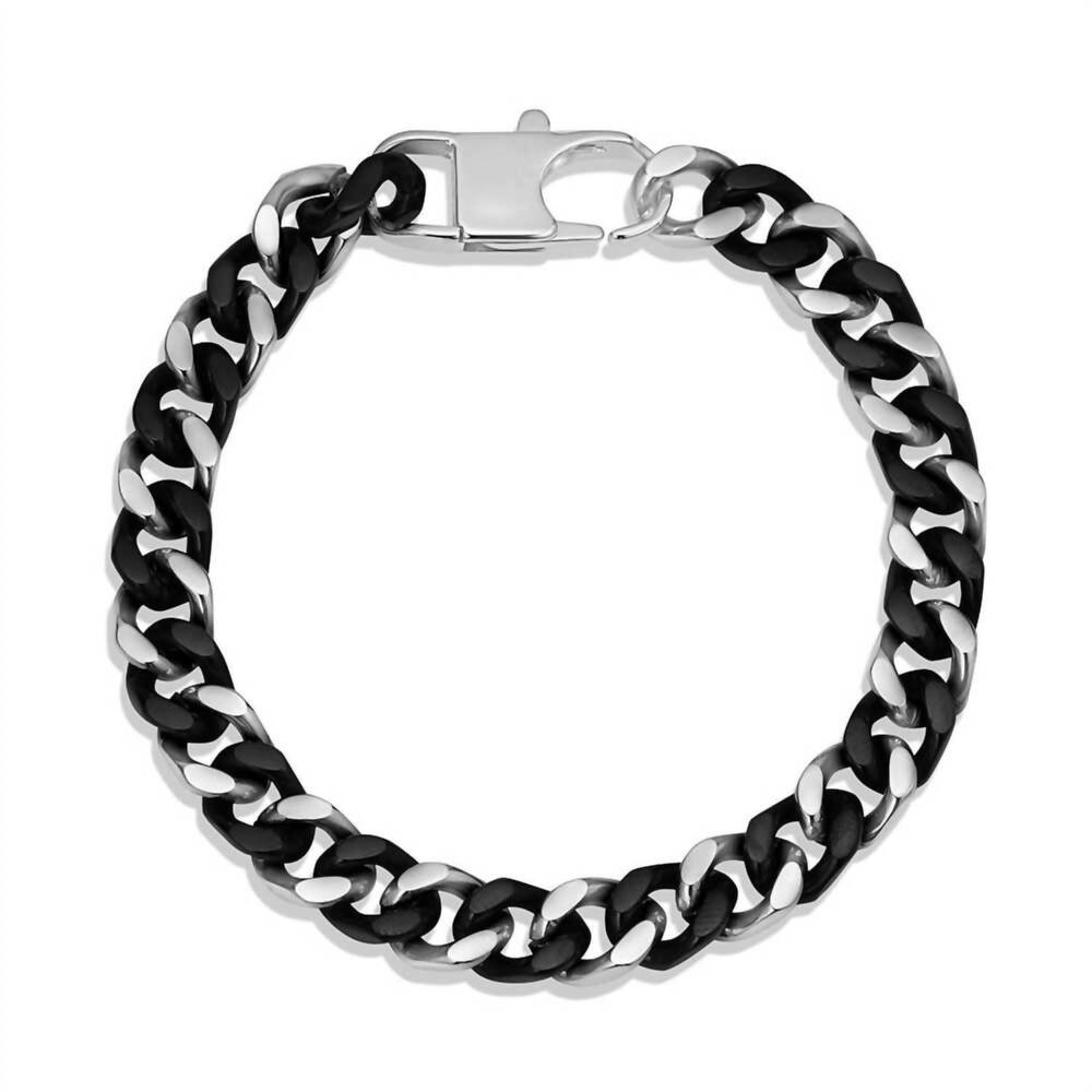 NEW MONTANA SILVERSMITHS men's two tone cuban link chain bracelet in black/ silv